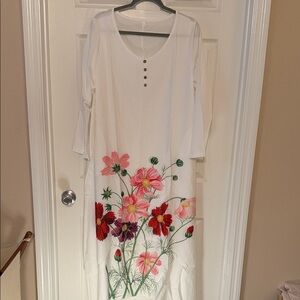 Floral Embroidered White Maxi Dress